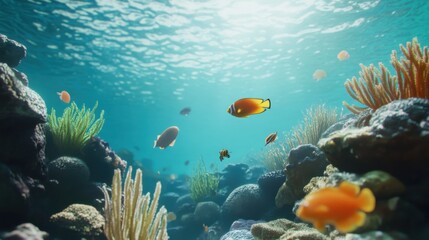Fototapeta premium Underwater scene with tropical fish and coral reef