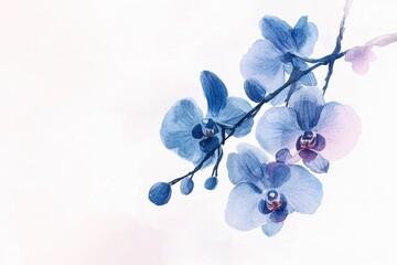 Stunning Watercolor Depiction of a Blue Orchid Flower Bloom on a Delicate Tree Branch
