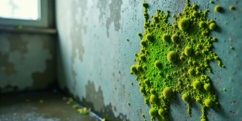 Lush Green Microbial Growth on a Weathered Wall Surface