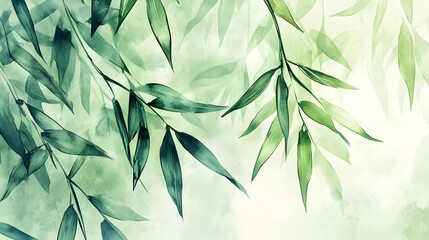 Bamboo leaves in a calming watercolor design with green tones