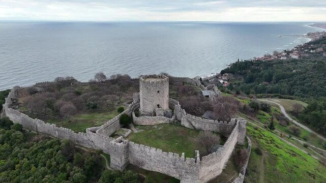 Aerial view of the Castle of Platamon in Pieria Macedonia, Greece