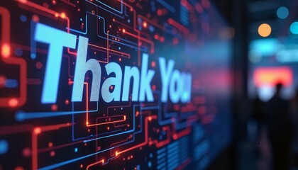 Obraz premium Digital Thank You Card in Neon Colors, Perfect for Tech-Themed Gratitude Messages