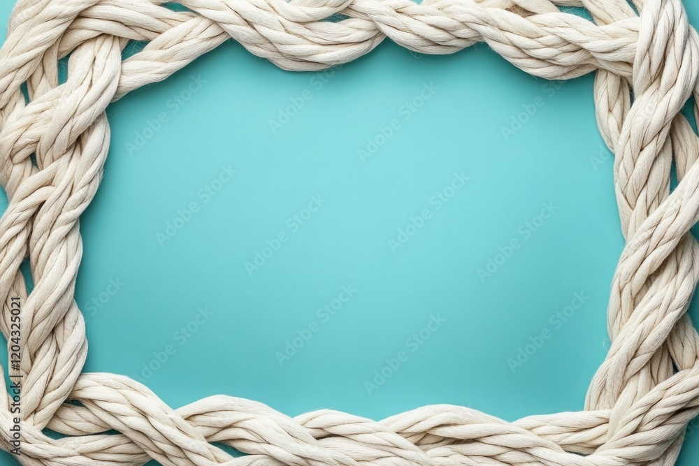 Poster thick braided white rope forming a rectangular frame on a textured light blue background, creating a