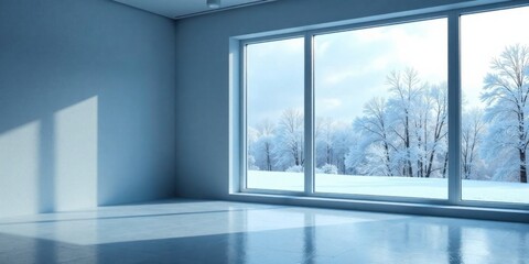 Empty Room with Large Window Showing Winter Landscape