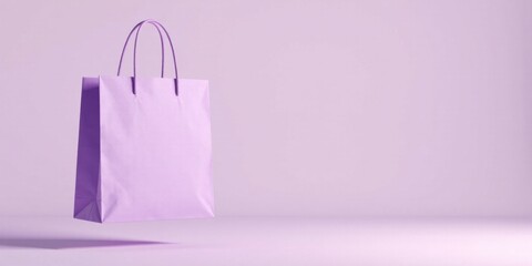 A Lavish Lilac Shopping Bag Floats Against a Soft, Pale Purple Background, Evoking a Sense of Effortless Luxury and Retail Sophistication.