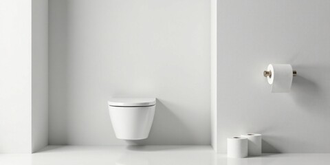 Modern Wall-Hung Toilet and Minimalist Bathroom Accessories in a Pristine White Setting