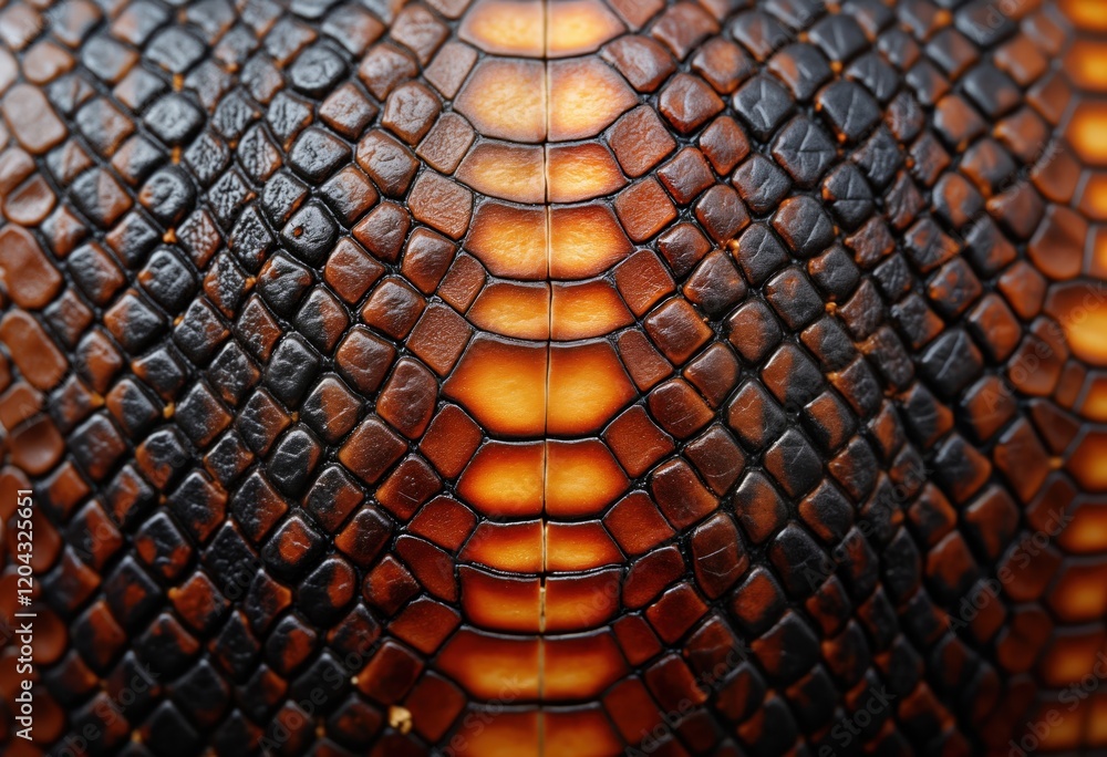 Poster Close-up view of brown, gold snake skin texture. Natural reptile scale pattern shows intricate details. Abstract design for background graphic material. Seamless repeating pattern. Ideal for