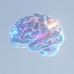 D Holographic Style Brain on Neutral Background