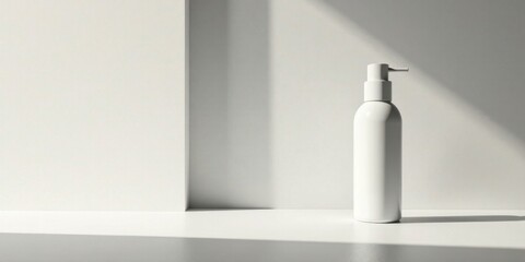 Simple White Pump Bottle Product Mockup on a Bright Surface with Sunlight