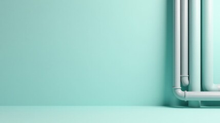 Abstract Minimalist Pastel Green Wall with Industrial Piping