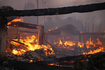 Buildings engulfed in flames in the Palisades fire