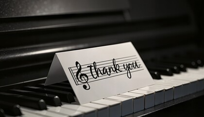 Elegant thank you card on piano keys, musical appreciation, gratitude message