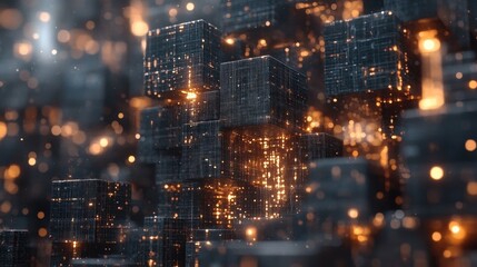 Fototapeta premium Glowing Digital Cubes Abstract Background