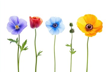 Beautiful Array of Four Blooms Isolated on White Canvas - A Stunning Floral Display