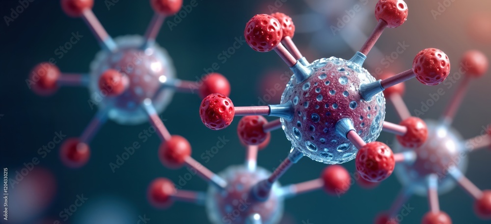 Poster 3d molecular structure of pfhxs pollutant. scientific illustration shows pfhxs molecules with atoms 