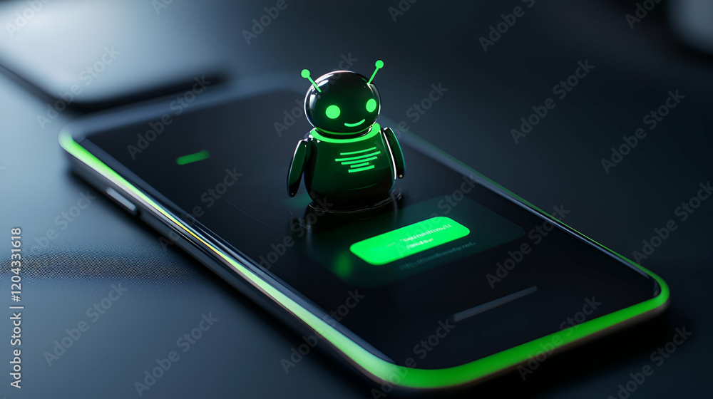 Poster chatbot interface on smartphone, a detailed view of a digital assistant's interactive screen showcas