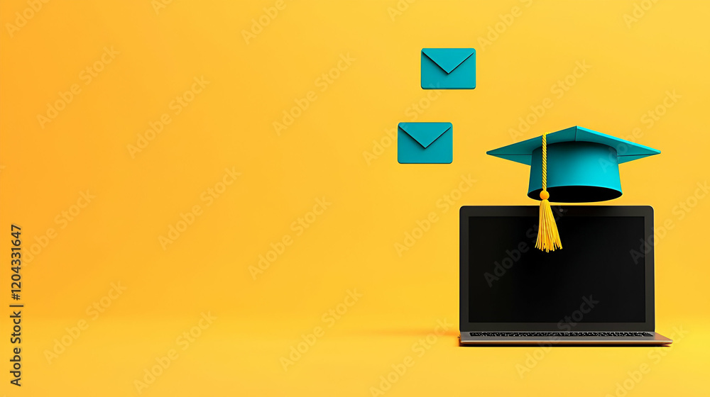Poster e-learning hub, a close-up view of a laptop adorned with vibrant icons representing various online l