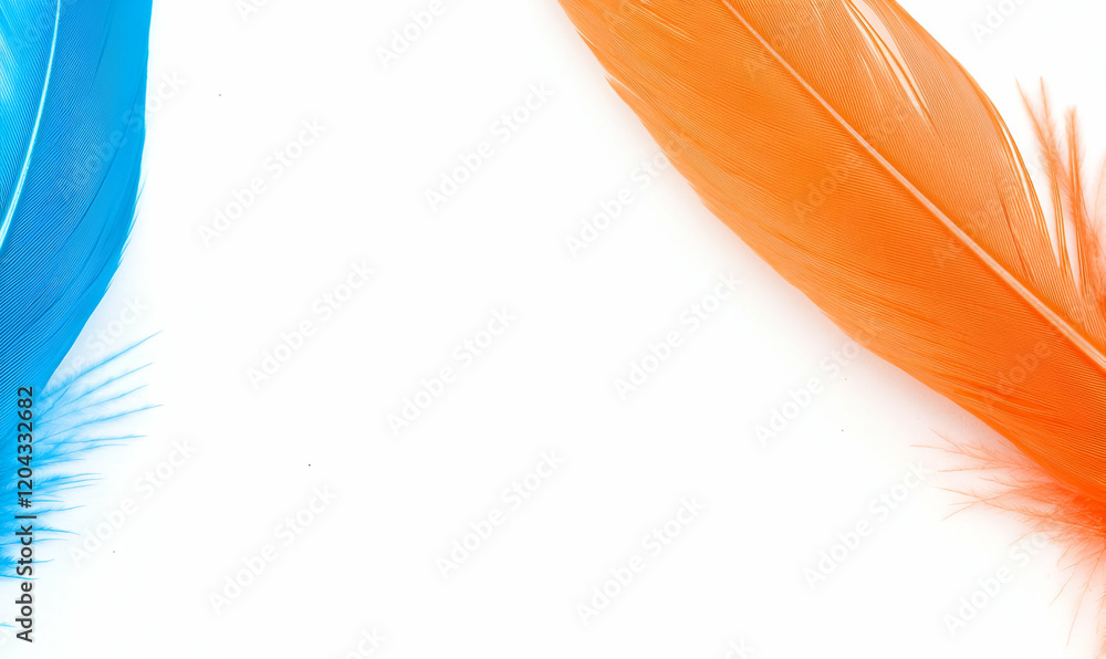 Aufkleber vibrant feathers, a close-up view showcasing intricate patterns and vivid colors of two delicate fea