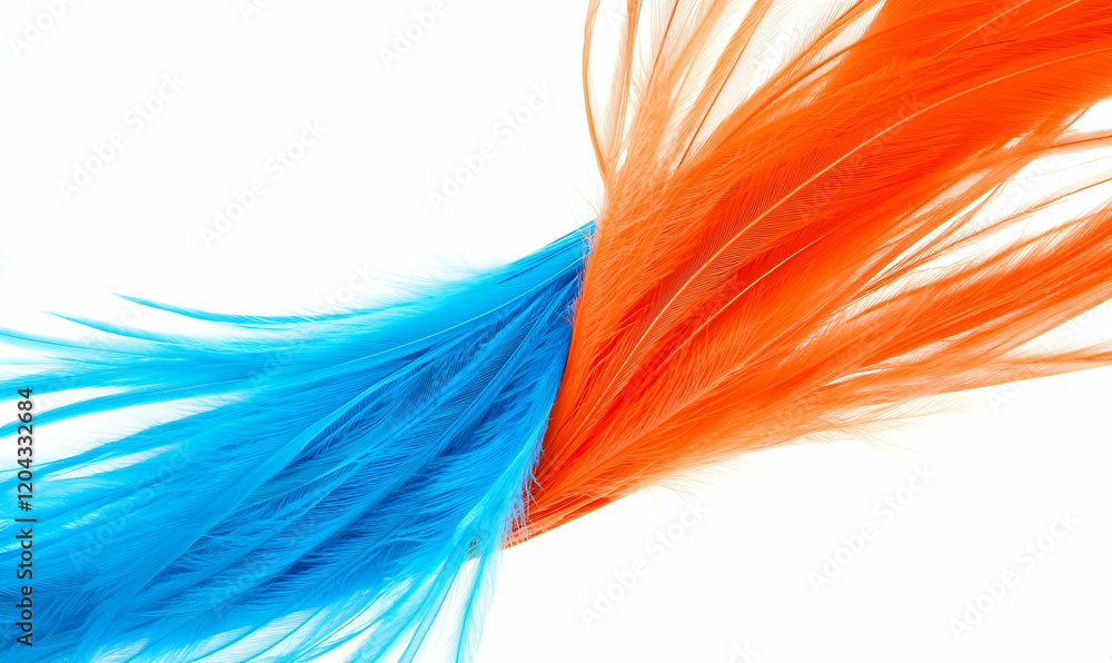 Poster vibrant feathers display, a close-up view showcasing intricate patterns and vivid colors of two deli