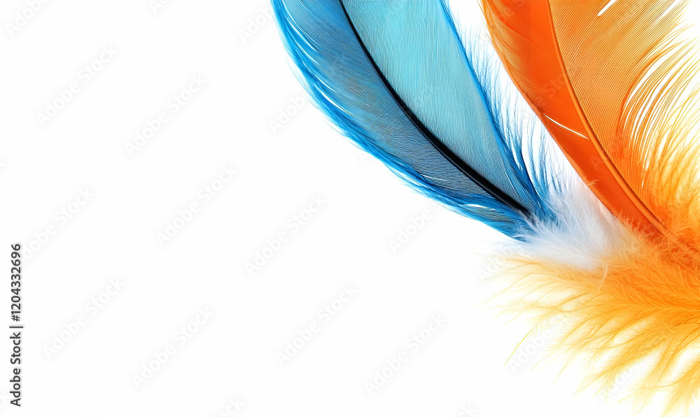Aufkleber vibrant feathers display, a close-up view showcasing intricate patterns and vivid colors of two deli