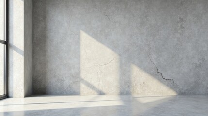 Sunlit Empty Room with Textured Concrete Wall and Polished Floor