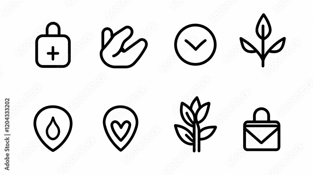 Poster line icons collection, a diverse set of minimalist icons representing various concepts, ideal for mo