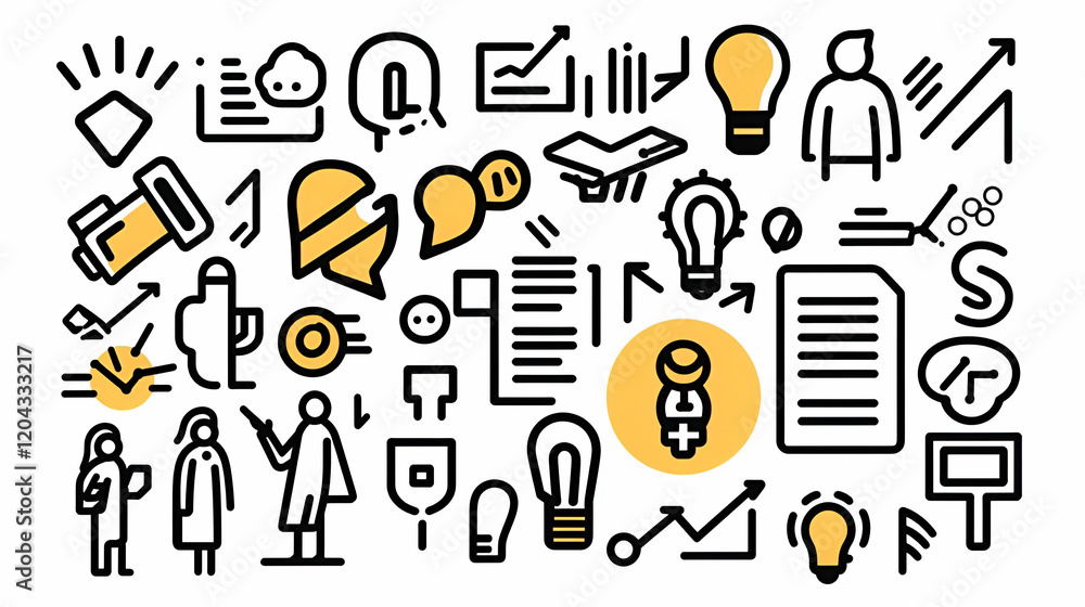 Poster line icons collection, diverse set of minimalistic symbols for various concepts, ideal for modern de