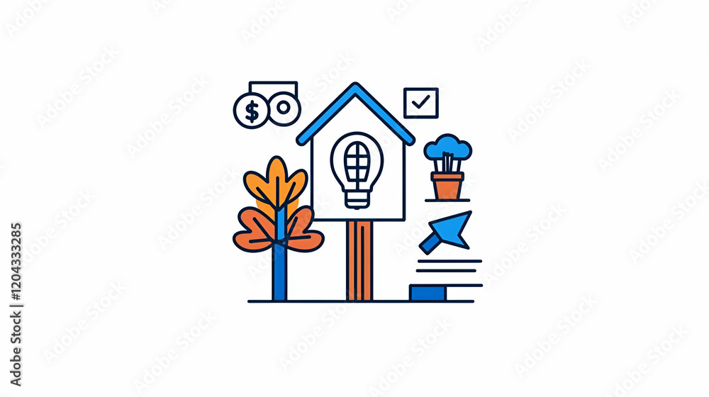 Poster line style icon collection, a diverse array of minimalist icons showcasing various themes and concep