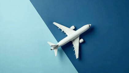 White Airplane Model on Blue Background Travel Plane Mockup