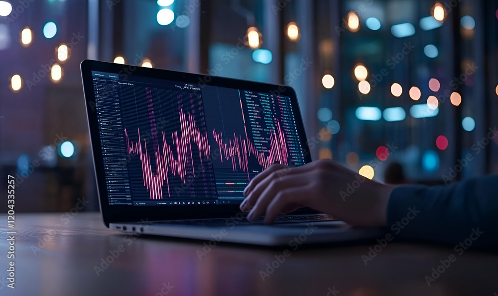 Poster data visualization, an intricate display of dynamic graphs and charts layered over a sleek digital i