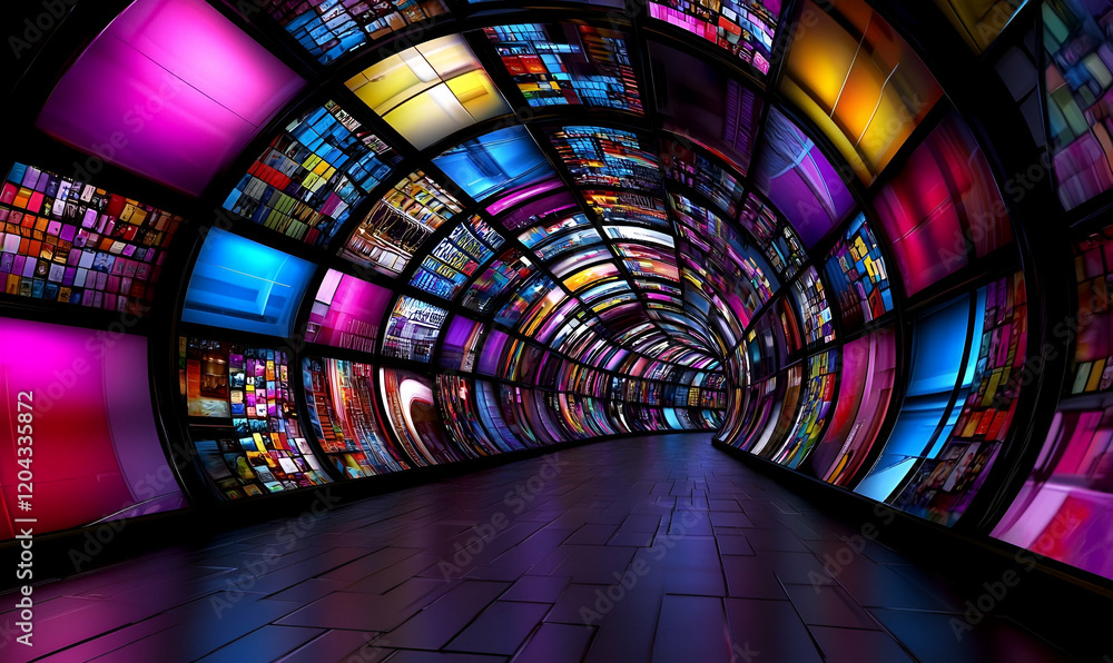 Poster futuristic multilingual interface, an advanced digital display showcasing vibrant text in multiple l