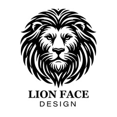 Fierce black and white lion head logo design with bold stylized mane, modern animal vector illustration for branding and graphic art projects.
