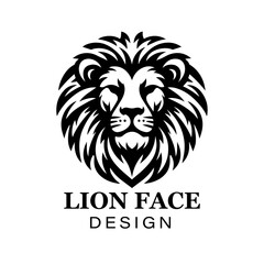 Fierce black and white lion head logo design with bold stylized mane, modern animal vector illustration for branding and graphic art projects.
