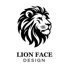 Fierce black and white lion head logo design with bold stylized mane, modern animal vector illustration for branding and graphic art projects.
