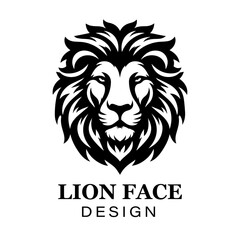 Fierce black and white lion head logo design with bold stylized mane, modern animal vector illustration for branding and graphic art projects.
