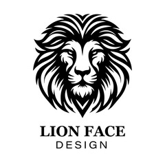 Fierce black and white lion head logo design with bold stylized mane, modern animal vector illustration for branding and graphic art projects.
