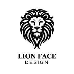 Fierce black and white lion head logo design with bold stylized mane, modern animal vector illustration for branding and graphic art projects.
