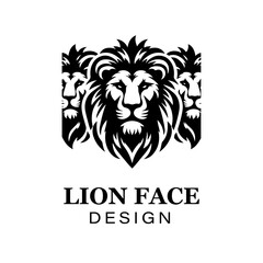 Fierce black and white lion head logo design with bold stylized mane, modern animal vector illustration for branding and graphic art projects.
