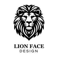 Fierce black and white lion head logo design with bold stylized mane, modern animal vector illustration for branding and graphic art projects.

