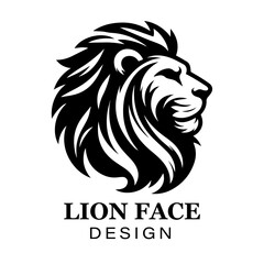 Fierce black and white lion head logo design with bold stylized mane, modern animal vector illustration for branding and graphic art projects.
