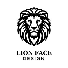 Fierce black and white lion head logo design with bold stylized mane, modern animal vector illustration for branding and graphic art projects.
