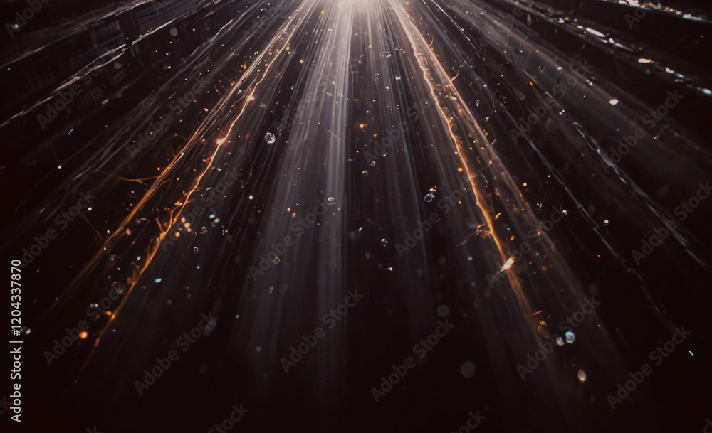 Poster A dark sky with a bright light shining through it. The light is creating a beautiful and mysterious atmosphere