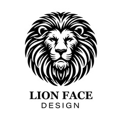 Fierce black and white lion head logo design with bold stylized mane, modern animal vector illustration for branding and graphic art projects.

