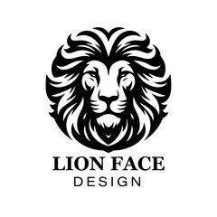 Fierce black and white lion head logo design with bold stylized mane, modern animal vector illustration for branding and graphic art projects.
