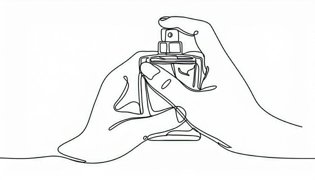 hands holding perfume bottle, continuous line art clip art preview