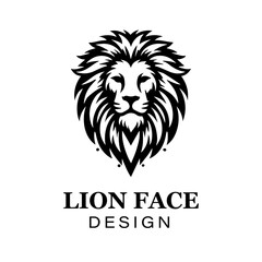 Fierce black and white lion head logo design with bold stylized mane, modern animal vector illustration for branding and graphic art projects.
