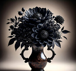 Black flowers in vase © Doll
