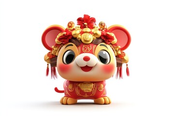 &lsquo;Chinese New Year Mouse Mascot&rsquo; is in chibi style with a simple and cute design, smooth red and gold mouse body with minimalist patterns