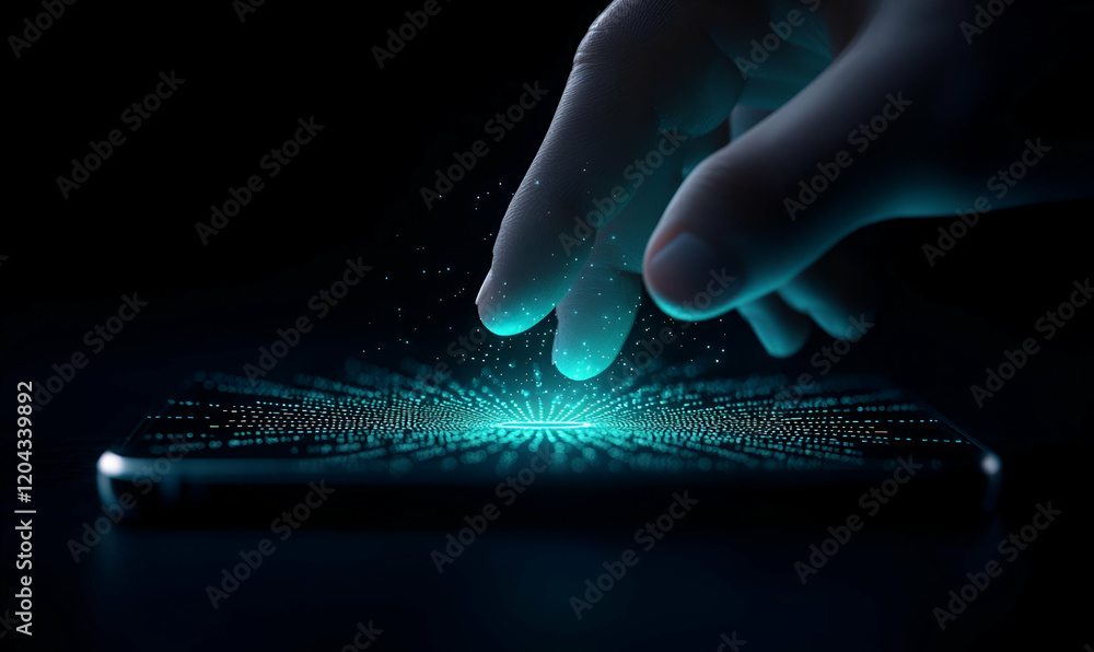Poster hand engaged with a smartphone screen, showcasing a vibrant interface filled with colorful app icons