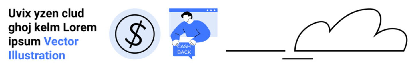 Man holding an open book sign, financial symbol, and cloud icon. Ideal for fintech apps, education platforms, cloud services, financial blogs, tech tutorials, e-commerce, or business presentations